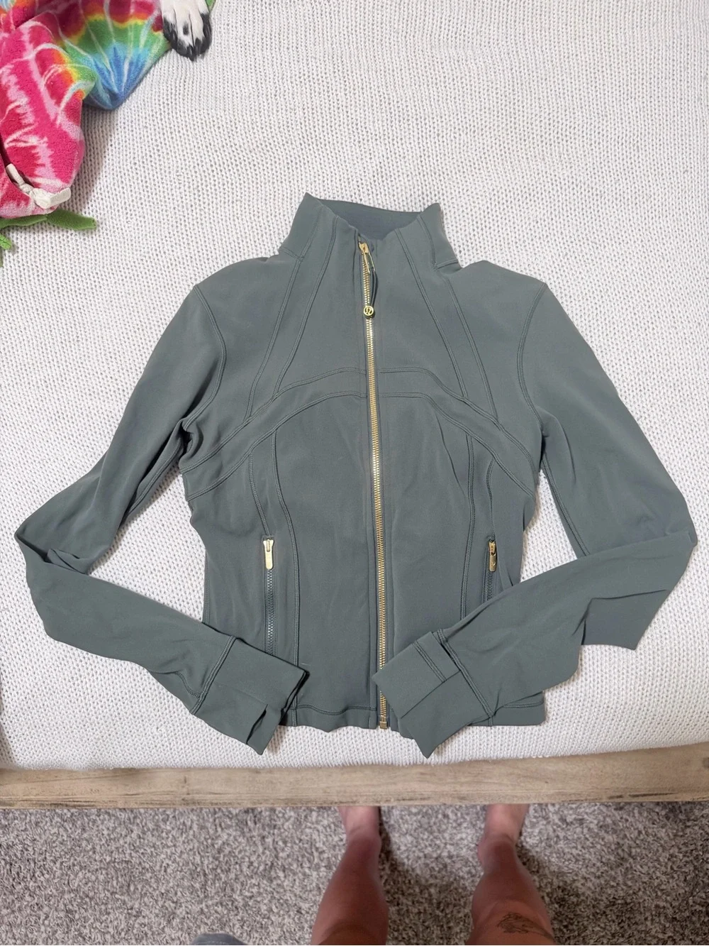 Lululemon athletica Slate Green Zip-Up Bomber Jacket with Gold Zippers